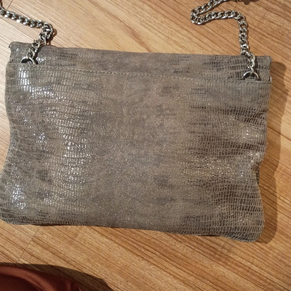MICHAEL KORS Snake Embossed Foldover Convertible Bag In Taupe - Picture 13 of 16